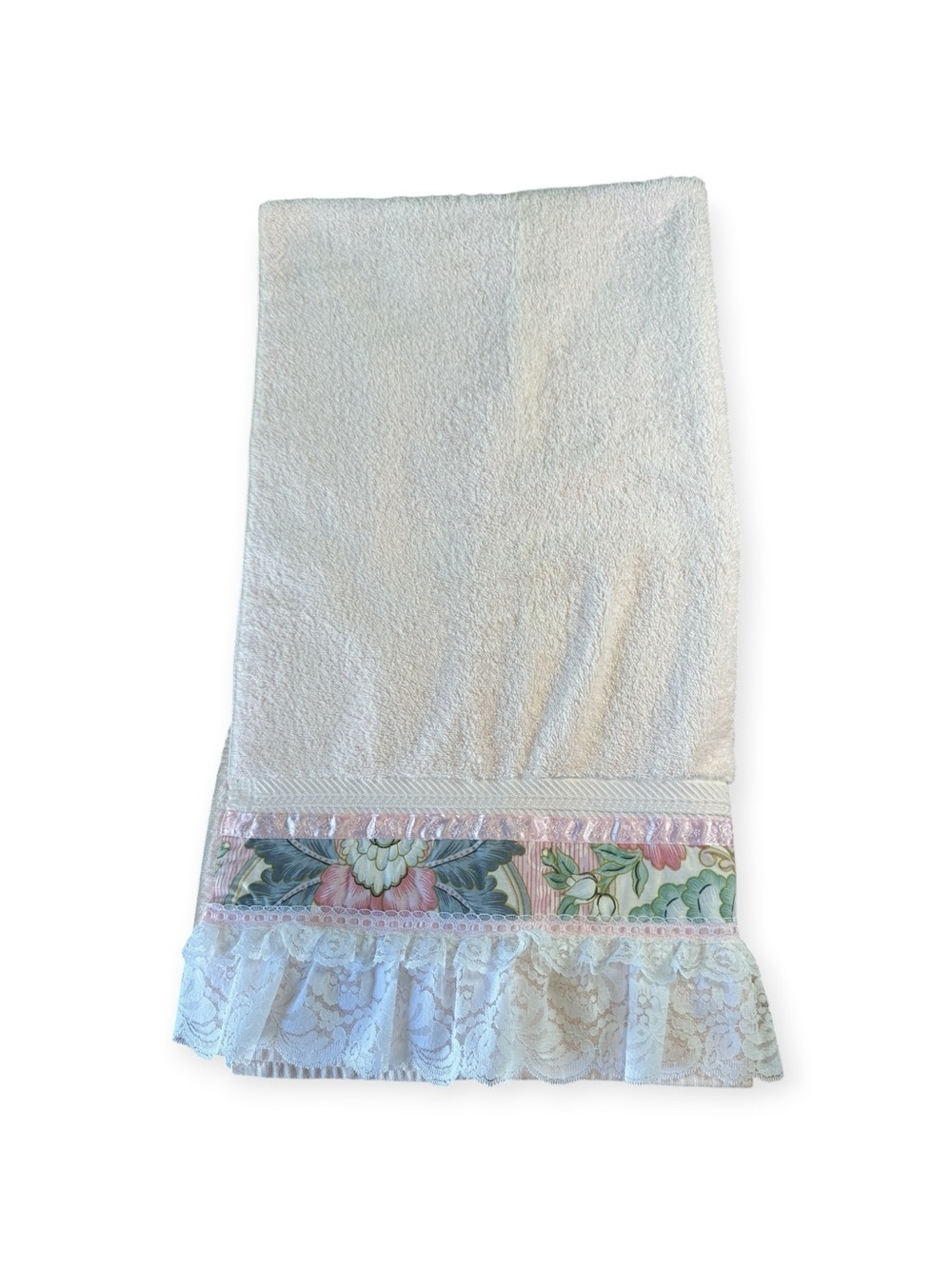 Vintage JC Penney Home Collection Light Pink Lace Fringed Bath Towel 47x26